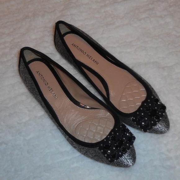 ANTONIO MELANI Black and Silver Flats - Picture 2 of 7